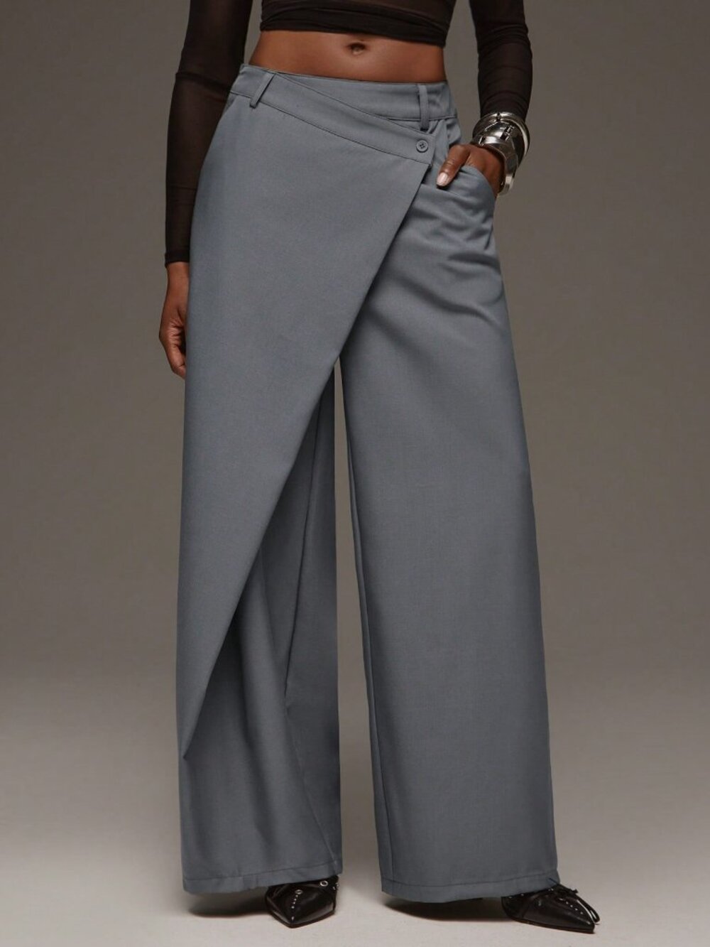 Grey Casual Women's Loose Long Wide Leg Pants - Picture 1 of 6
